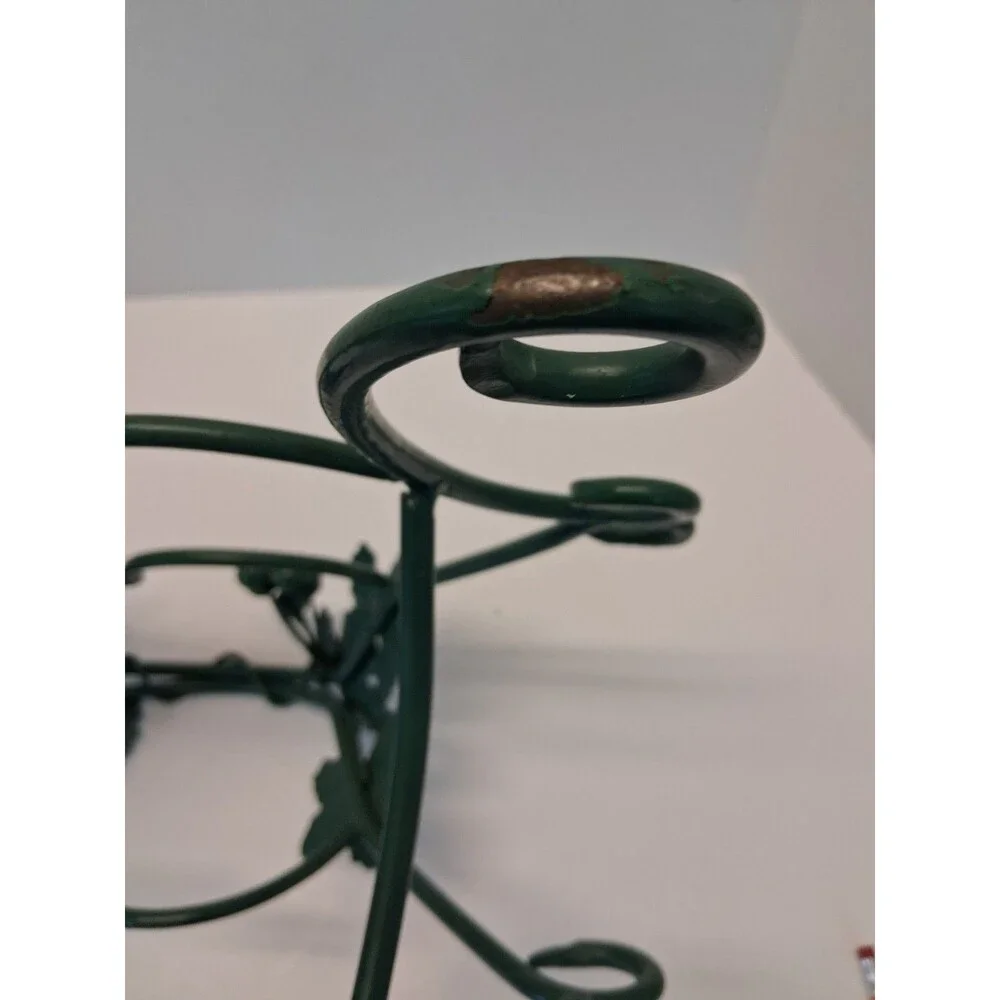 VTG Metal Grapevine Wine Rack Holder 5 Bottle Green Scrollwork Tabletop 1990s